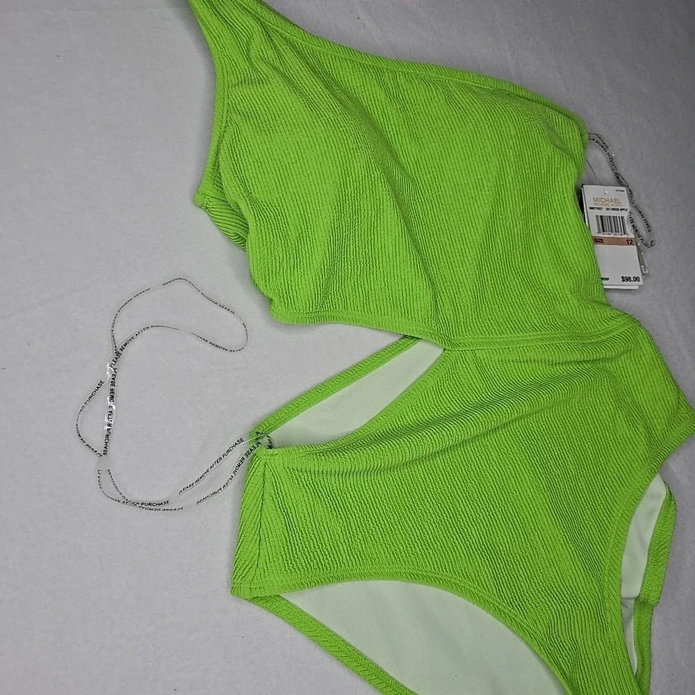Michael Kors Size 12 One-Shoulder‎ Side-Cutout Swimsuit Green One Piece New